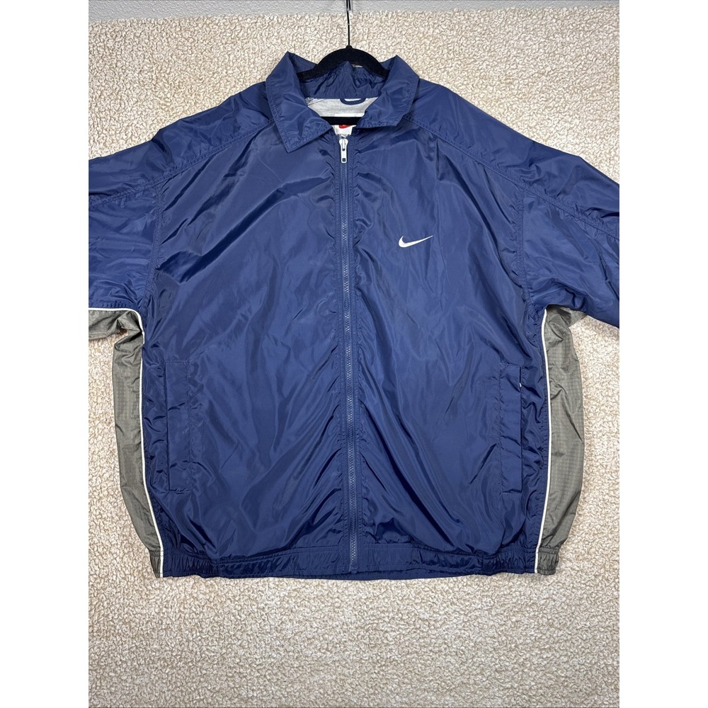 VTG 90s Nike Full Zip Windbreaker Jacket Mens XL Swoosh Embroidered Logo Blue